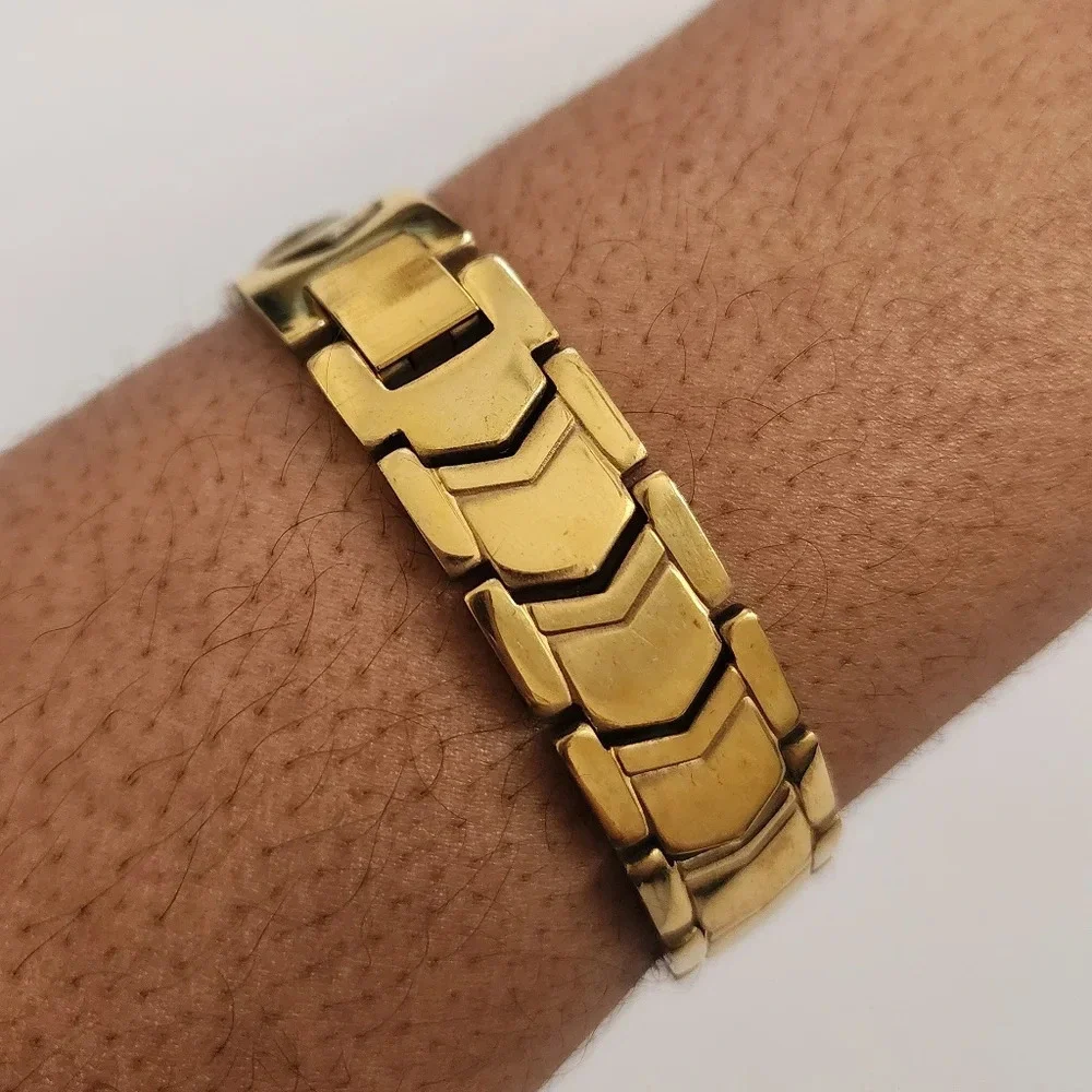 Vintage Gold Tone Link Bracelet Heavy Y2K Chunky Statement Jewelry